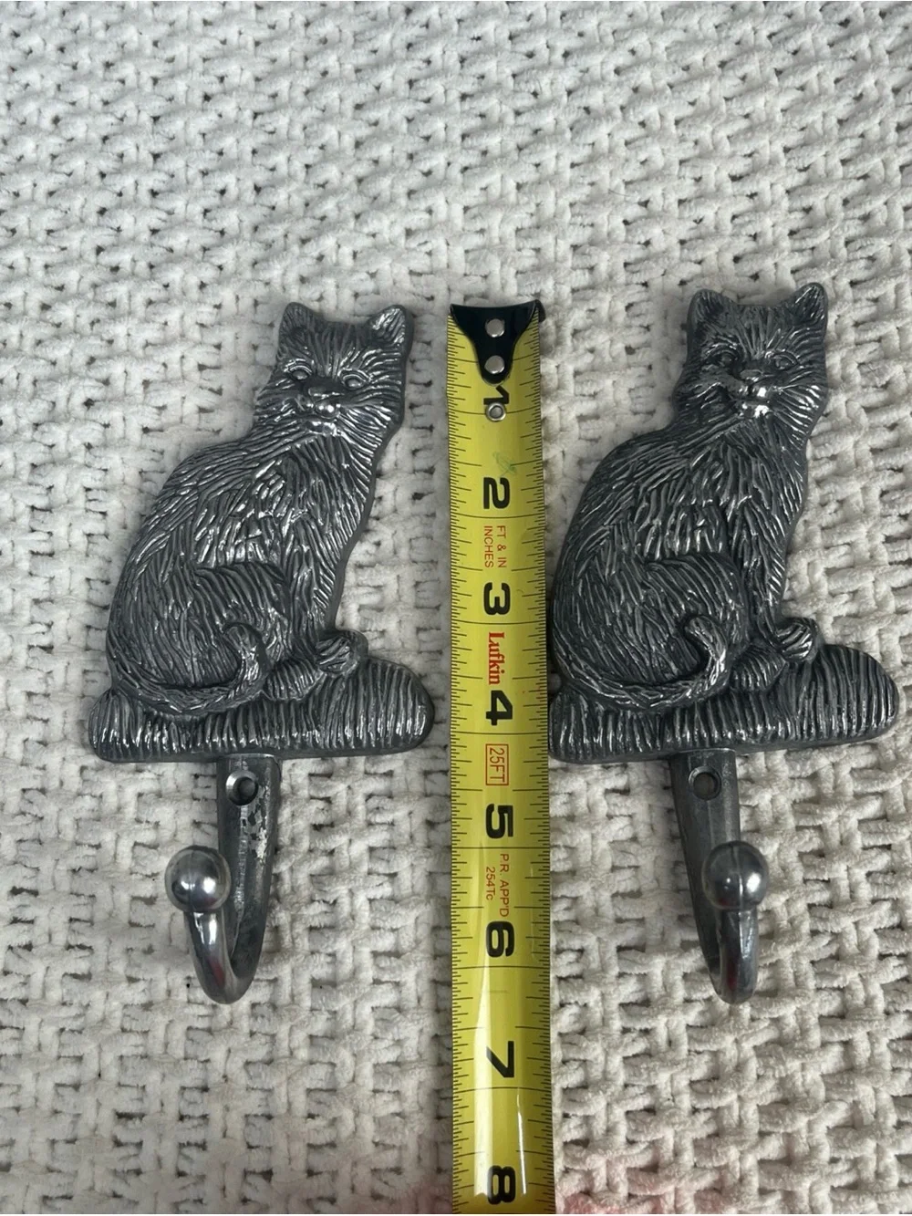 2 Cat Wall Hook Pair Metal Construction Cottage Core Textured Cat Lover